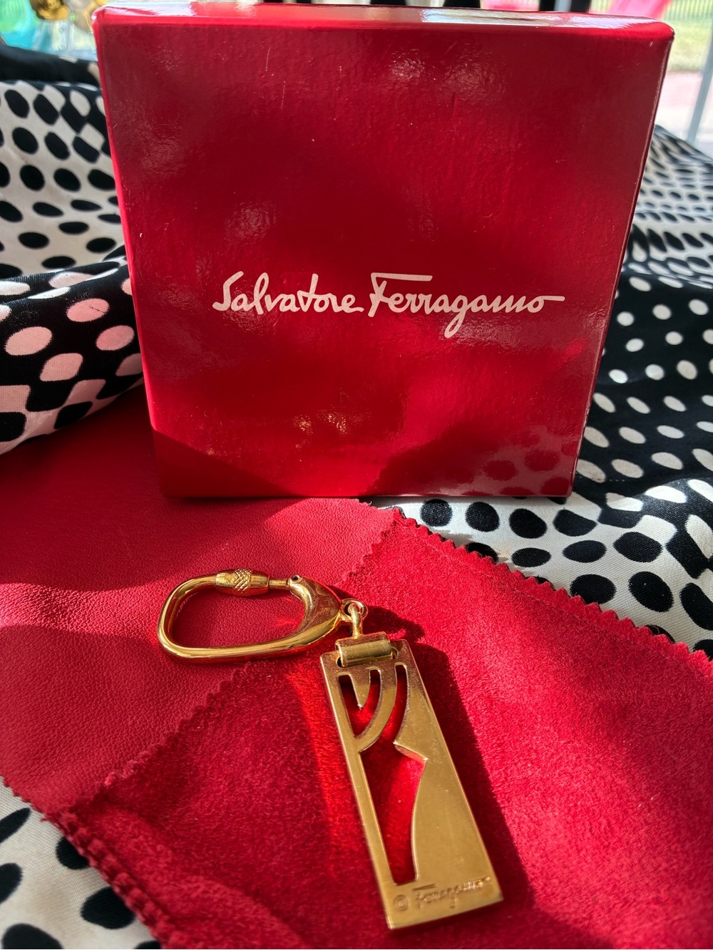 Salvatore Ferragamo Gold Logo Rectangular Key & Card Holder